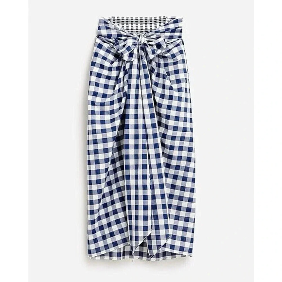 J. Crew Draped Beach Sarong in Blue Gingham Size Medium Beach Coverup - Picture 1 of 8